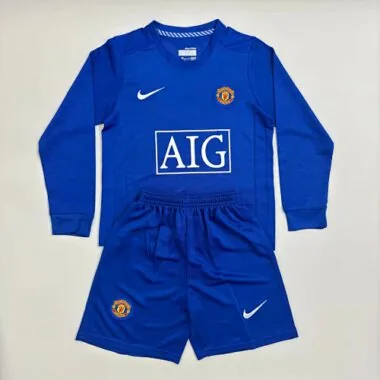 08-09 Manchester United away blue retro long sleeve kid kit