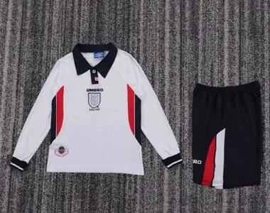 Retro England 1998 home Long Sleeve Kid kit Size 16-28