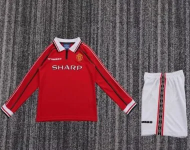Retro Manchester united 1998/99 Home Long Sleeve kid kit (Size 16-28)