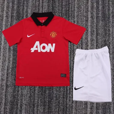 Camisa de jogo em casa retro do Manchester United 2013/14 para crianças, tamanhos 16-28
