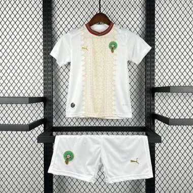 Equipamento infantil de jogo fora de casa de Marrocos para o Mundial de 2026, tamanhos 16-28