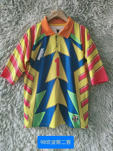 Camisa de futebol retro de 1998 do México, do guarda-redes CAMPOS, tamanhos S-2XL