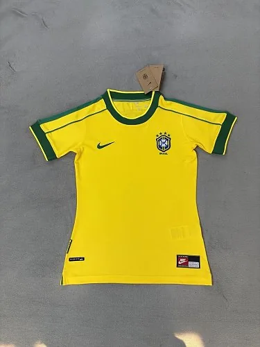 Camisa de futebol feminina retro da seleção do Brasil de 1998, tamanhos S a 2XL