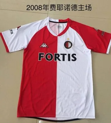 08 Feyenoord, camisola de casa vermelha e branca