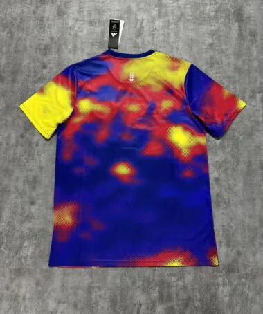 Camisa de pré-jogo do Ajax 2025/26, azul e laranja