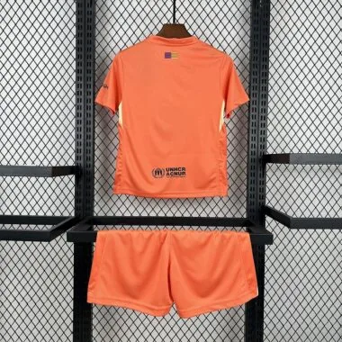 Equipación infantil de portero del Barcelona 2025/26 en color naranja