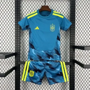 Camisa de futebol infantil azul de guarda-redes da Espanha para o Mundial de 2026, tamanhos 16-28