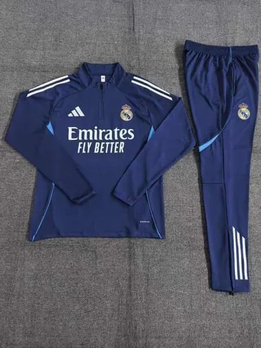 Real Madrid 2025/26 Dark Blue Half zipper training clothes Kid (Size 10-18)