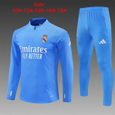 Real Madrid 2025/26 Light Blue Half zipper training clothes Kid Size 10-18
