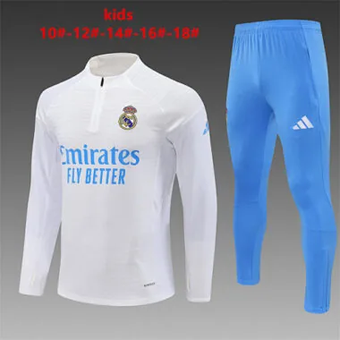 Real Madrid 2025/26 White Half zipper training clothes Kid Size 10-18