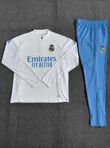 Real Madrid 2025/26 White Half zipper training clothes Kid (Size 10-18)