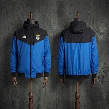 Casaco corta-vento do Benfica 2026/27, preto e azul, tamanhos S-3XL