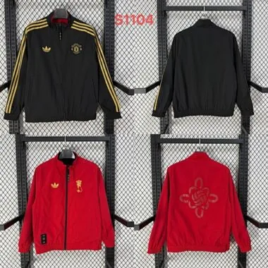 Casaco reversível do Manchester United 2026/27, preto e vermelho, para o Ano Novo