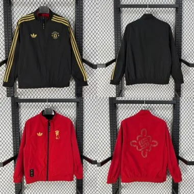Casaco reversível do Manchester United 2026/27, preto e vermelho, para o Ano Novo
