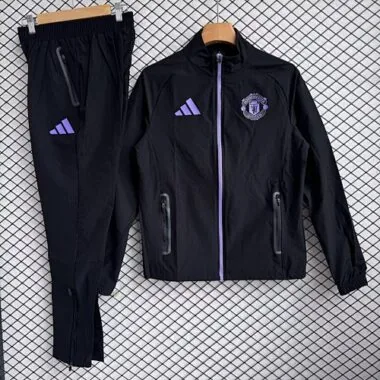 Manchester united 2025/26 Black And Purple Windbreaker Suit Size S-2XL
