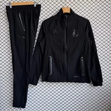 Real Madrid 2025/26 Black Windbreaker Suit Size S-2XL