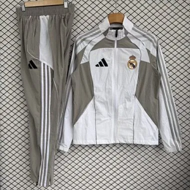 Real Madrid 2025/26 Gray and White Windbreaker Suit Size S-2XL
