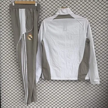 Real Madrid 2025/26 Gray and White Windbreaker Suit (S-2XL)
