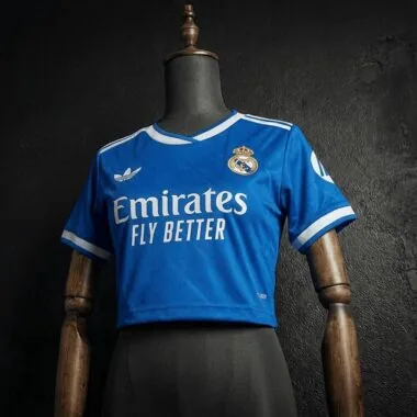 Women#039;s Crop Top 2025/26 Real Madrid Second Away Jersey S-XL