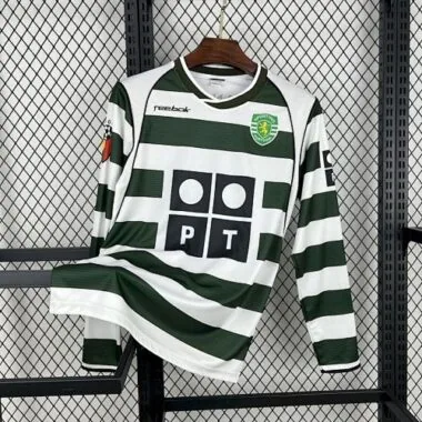 01-03 Camisola retro de manga comprida do Sporting de Lisboa para jogar em casa