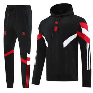 Conjunto de camisola com capuz preta do Manchester United, tamanhos 24-25