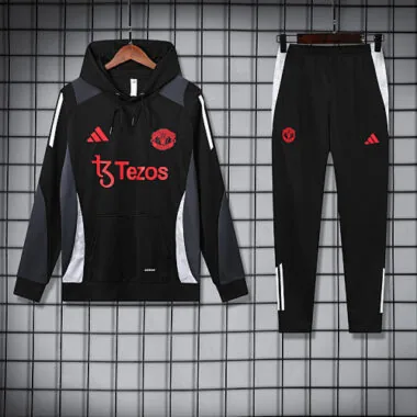 Conjunto de camisola com capuz preta do Manchester United, tamanhos 24-25