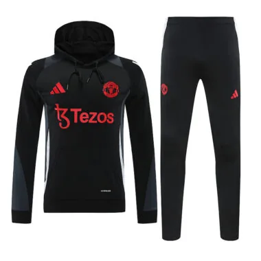 Conjunto de camisola com capuz preta do Manchester United, tamanhos 24-25