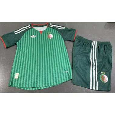 Equipa infantil da Argélia 2026, versão para jogador, verde, para jogos fora de casa, tamanhos 16-28