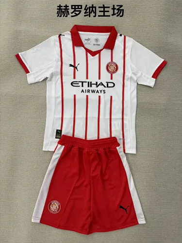 Girona FC 2025-26 home kid kits occer jersey size 16-28