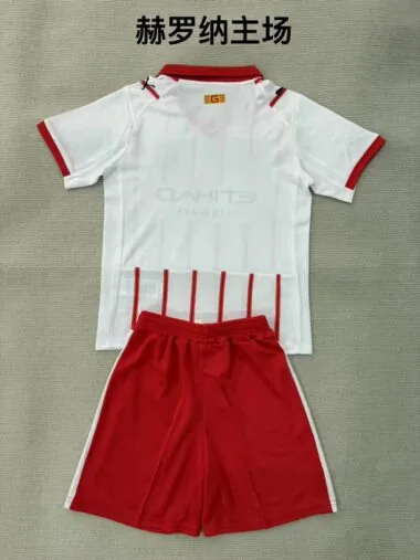 Girona FC 2025-26 home Kids Kit occer jersey (Size 16-28)