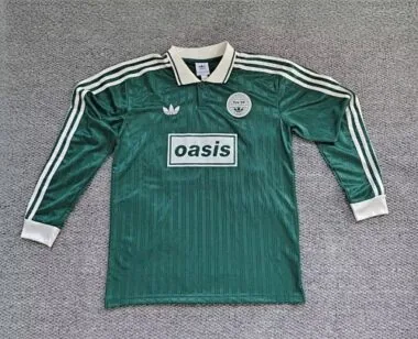 2025/26 Adidas x Oasis Tour Jacquard 25 Green with White Long sleeves Jersey size S-4XL