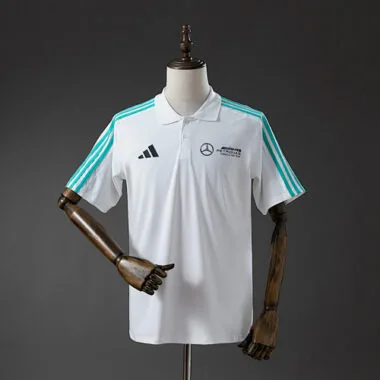 Mercedes 2025 White F1 polo S-3XL