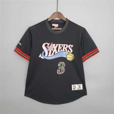 Camiseta de manga corta de malla retro Mitchellness 76ers, negra, n.º 3, Iverson