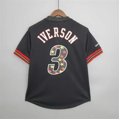 Mitchellness 76ers Black No. 3 Iverson Retro Mesh Short Sleeve