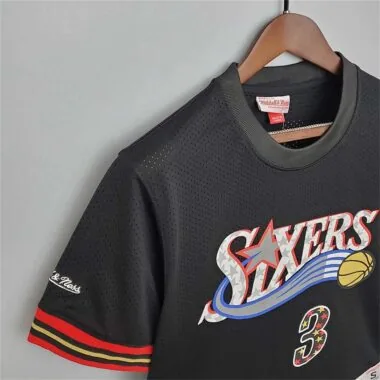 Mitchellness 76ers Black No. 3 Iverson Retro Mesh Short Sleeve
