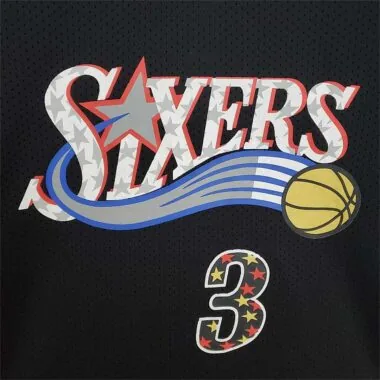 Mitchellness 76ers Black No. 3 Iverson Retro Mesh Short Sleeve