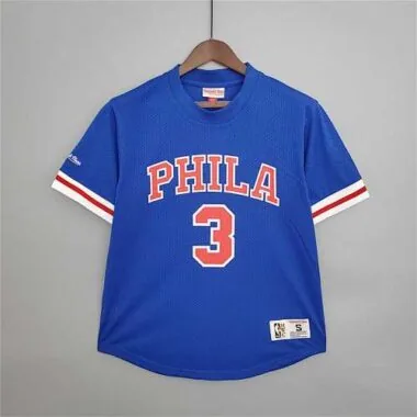 Camiseta de manga corta de malla retro Mitchellness 76ers azul n.º 3 de Iverson, tallas S-XXL