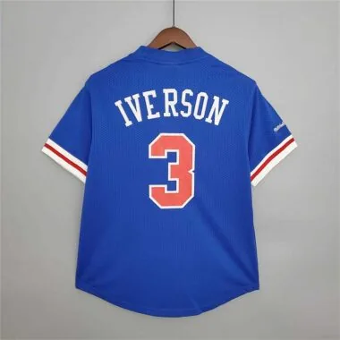 Mitchellness 76ers Blue No. 3 Iverson Retro Mesh Short Sleeve (S-XXL)