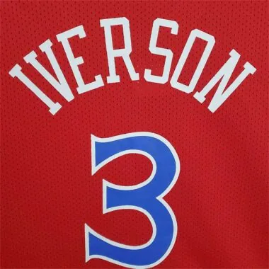 Mitchellness 76ers Red No. 3 Iverson Retro Mesh Short Sleeve