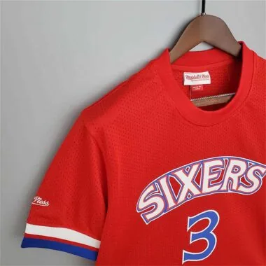 Mitchellness 76ers Red No. 3 Iverson Retro Mesh Short Sleeve