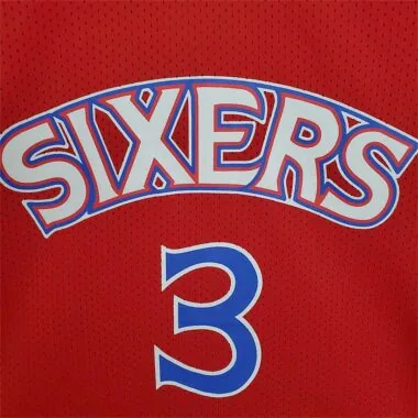 Mitchellness 76ers Red No. 3 Iverson Retro Mesh Short Sleeve