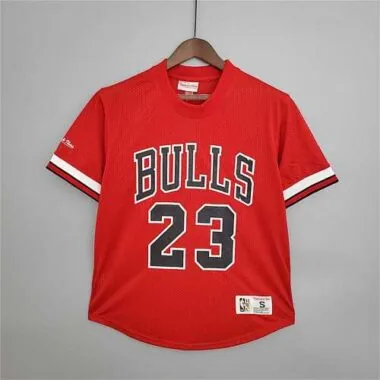 Camiseta de manga corta de malla retro Jordan n.º 23 de los Mitchellness Bulls en rojo
