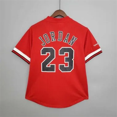 Mitchellness Bulls Red No. 23 Jordan Retro Mesh Short Sleeve
