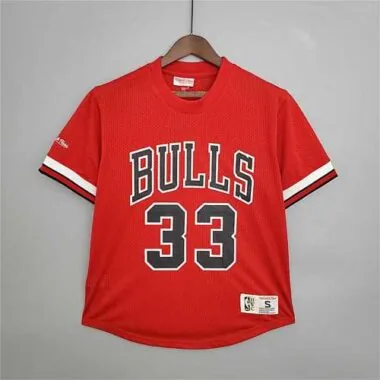 Camiseta de manga corta Mitchellness Bulls roja n.º 33 Jordan Retro Mesh