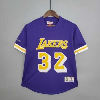 Camiseta de manga corta de malla retro «Mitchellness Lakers» morada n.º 32 de Johnson