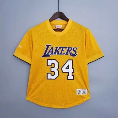 Camiseta amarilla de los Lakers «Mitchellness» n.º 34 O#x27; camiseta de manga corta «Neial Retro Mesh»