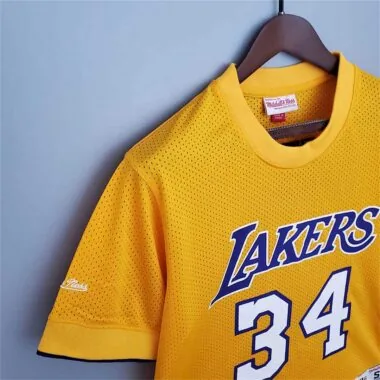 Mitchellness Lakers Yellow No. 34 O#x27;Neial Retro Mesh Short Sleeve