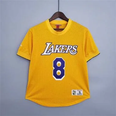 Camiseta retro de malla de manga corta Mitchellness de los Lakers, amarilla, n.º 8, BRYANT