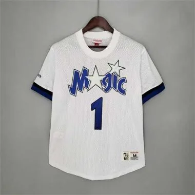 Camiseta de manga corta de malla retro «Mitchellness Magic White n.º 1 McGrady»