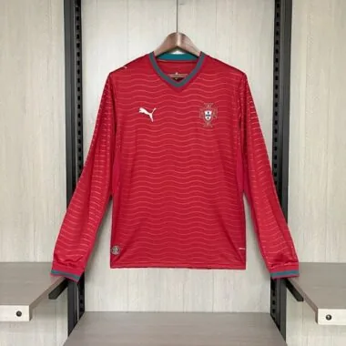 Portugal 2026: Camisola de futebol de manga comprida para homem, para o Mundial, tamanhos S-4XL